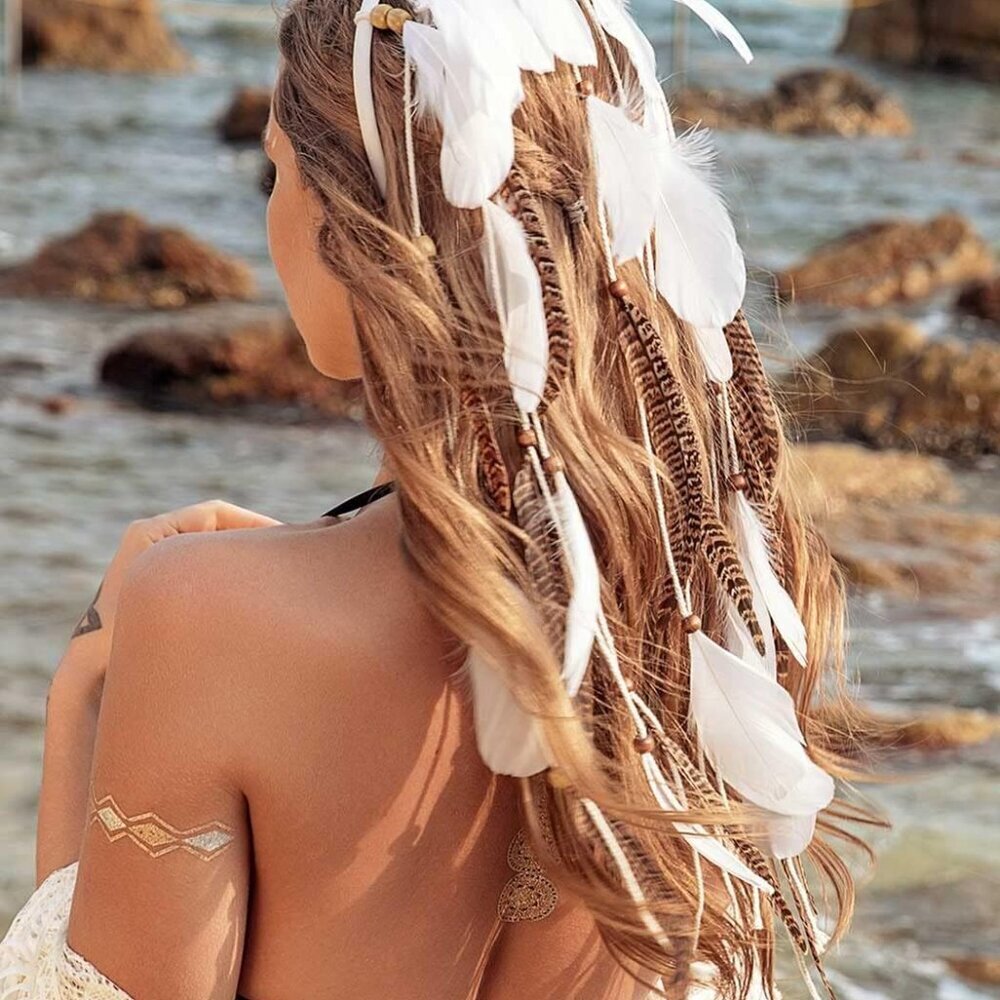 Boho Feather Headband Women Gypsy Headpiece Adjustable Hair Accessories - Picture 3 of 7